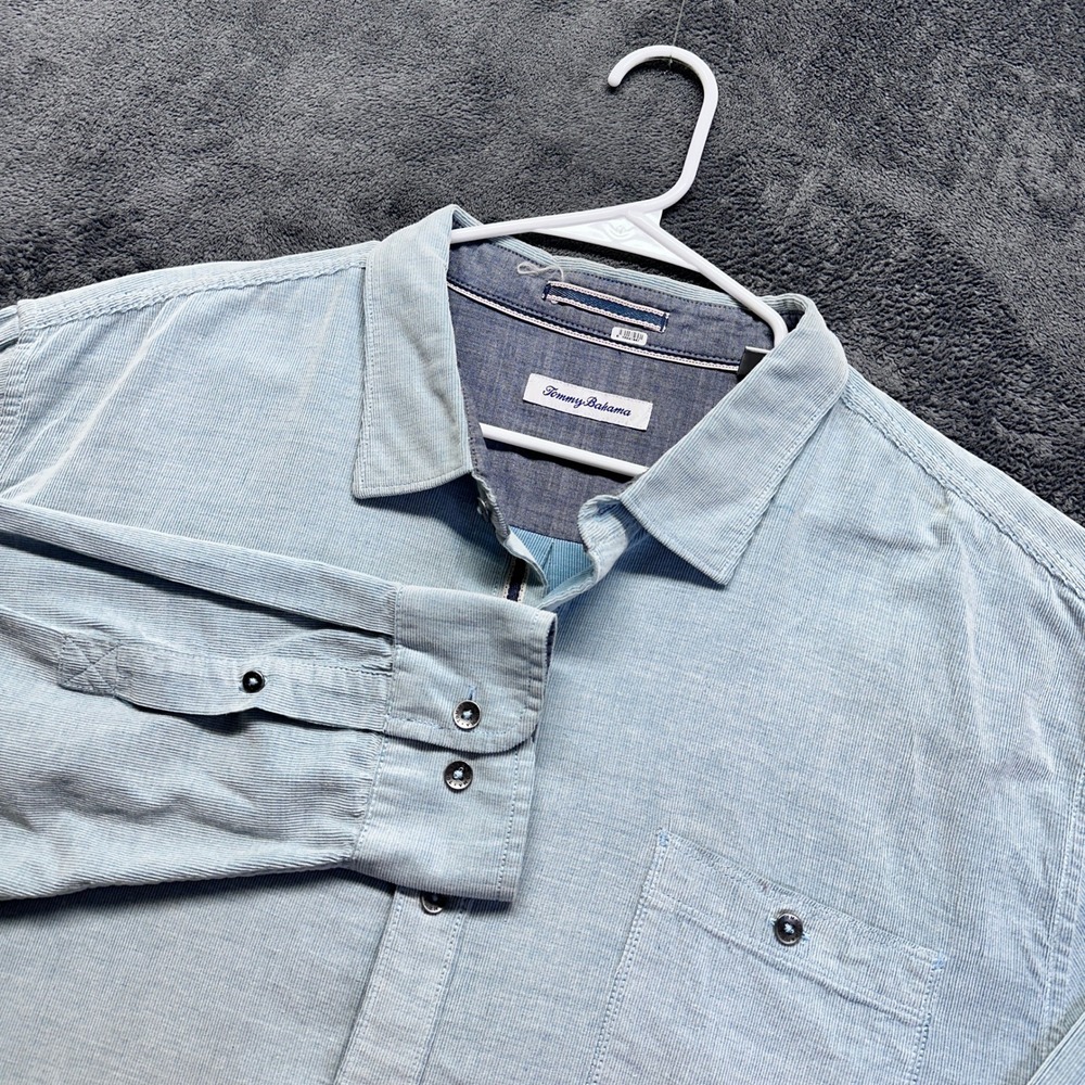 Tommy Bahama Button Down Shirt Mens XXXL Light Blue Corduroy Marlin Logo